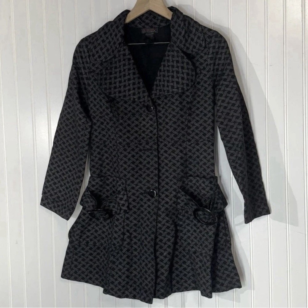 Custo Barcelona Women's Coat 6 Geometric Woven Black Trench Jacket Art‎ to Wear - Picture 8 of 9